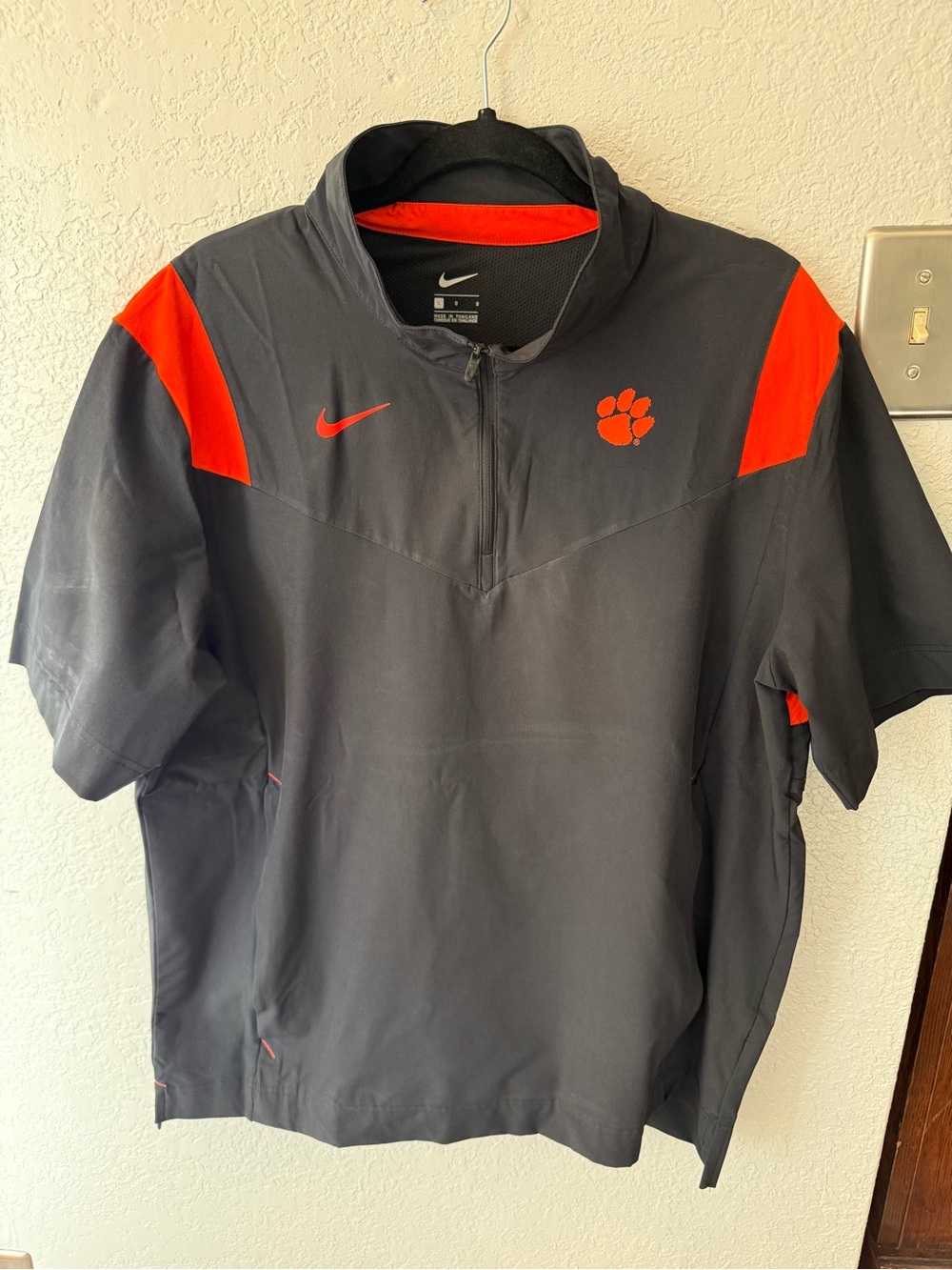Nike Men's Gray Short-Sleeve Pullover with Orange Accents - Clemson Paw Football